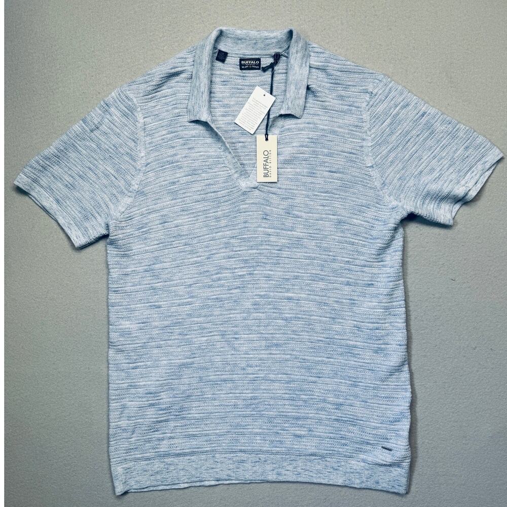BUFFALO DAVID BITTON Men's Woopy Long Short Sleeve Polo Shirt Clear Sky L $70